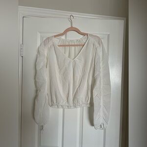 Astr White Cream Ruched 3/4 Sleeve Blouse